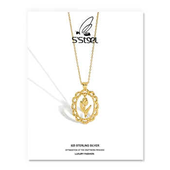 S'STEEL korejské Náhrdelníky Pro Ženy 925 Sterling Silver Řetězce Tulip Flower Zlaté Přívěsky Náhrdelník Colares De Prata 925 Šperky