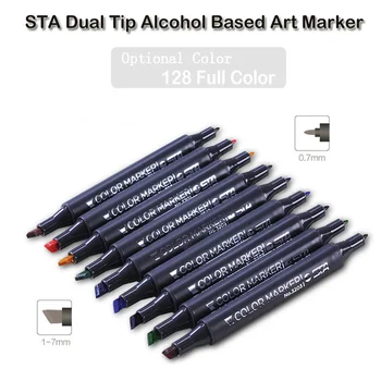 STA 128 Barvy Značky Alkoholu Dual Marker Set Umělec Manga Design Škola Kreslení Barevné Art Obraz Pero, Marker