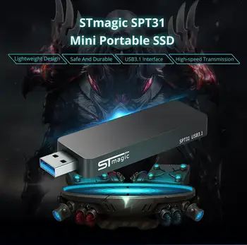 STmagic SPT31Mini Přenosný M. 2 SSD, USB3.1 Solid State Drive 128GB/256GB/360GB/512G/1TB/2TB Rychlost Čtení 500 MB/s pro PC Smartphone