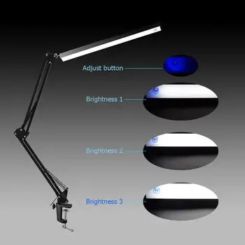 Stolní Lampa Hliníkové Slitiny Skládací Clip-on LED Stolní Lampa Dlouhou Ruku, Dotykové Ovládání, Stmívatelné Stolní Lampa