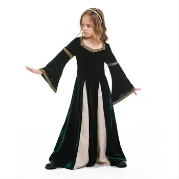 Středověké Renesanční Princezna Královna Kostým Šaty Šaty Zelené Středověké Swing Šaty Dítě Upír Halloween Kostýmy