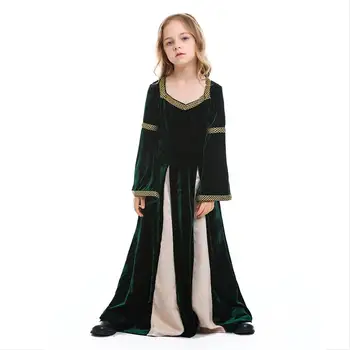 Středověké Renesanční Princezna Královna Kostým Šaty Šaty Zelené Středověké Swing Šaty Dítě Upír Halloween Kostýmy