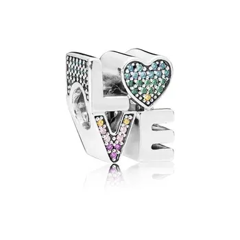 Stříbrná Barva Korálků Přívěsky Módní Roztomilý Láska Představovat Crystal Korálky pro Ženy, Originální Pandora Náramek A Náramek