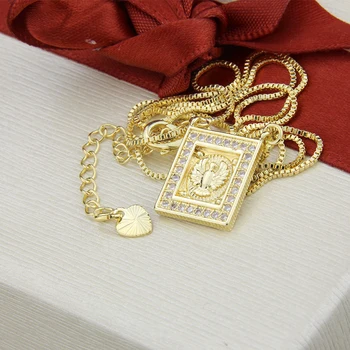 SUNSLL Nový zlatý náhrdelník, měď, bílé Zirkony Náměstí náhrdelník pro ženy módní party náboženství šperky přívěsek řetěz dárek