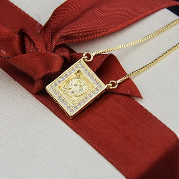 SUNSLL Nový zlatý náhrdelník, měď, bílé Zirkony Náměstí náhrdelník pro ženy módní party náboženství šperky přívěsek řetěz dárek