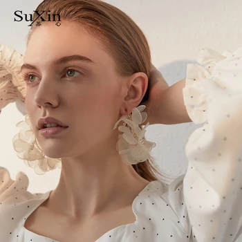 SuXin náušnice 2020 nové jednoduché květinové krajky náušnice pro ženy dlouhé krajkové přívěsek, náušnice, šperky, dárky