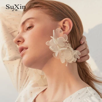SuXin náušnice 2020 nové jednoduché květinové krajky náušnice pro ženy dlouhé krajkové přívěsek, náušnice, šperky, dárky