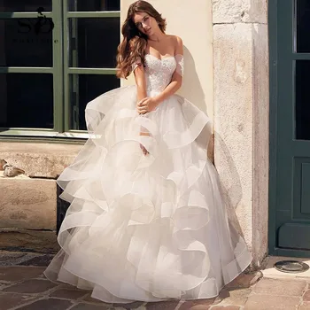 Svatební Šaty Roku 2020 Elegantní S Hlubokým Výstřihem Krajka Výšivka Svatební Šaty Princezna Nevěsta Šaty Plus Velikosti Na Zakázku Vestido De Noiva
