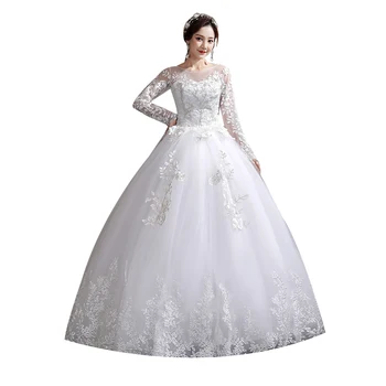 Svatební Šaty Roku 2021 Nové Birde Dlouhý Rukáv Plesové Šaty Luxusní Krajkové Svatební Šaty Vestido De Noiva Robe De Mariee Plus Velikost