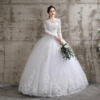 Svatební Šaty Roku 2021 Nové Birde Dlouhý Rukáv Plesové Šaty Luxusní Krajkové Svatební Šaty Vestido De Noiva Robe De Mariee Plus Velikost