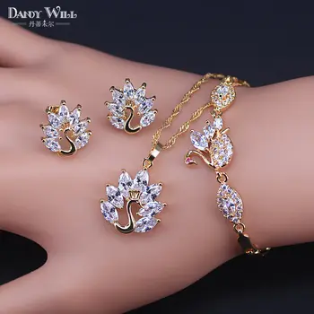 Swan barva Zlata šperky set pro ženy AAA+ zirkony kostým šperky set, přívěsek náušnice náramek sada vánoční dárek