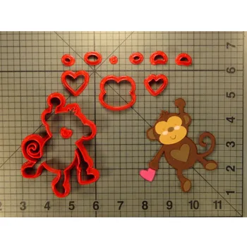 Sweent srdce opice tvar fondant cookie frézy Kapucínský opice, silueta suchar nástroje 3D tištěné cookie razítko