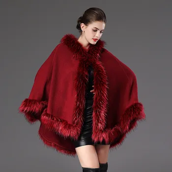 SWONCO ponča a pláštěnky umělé kožešiny kabát cape ženy 2019 zimní kabát pro ženy poncho cape bunda s kapucí srst cape pončo