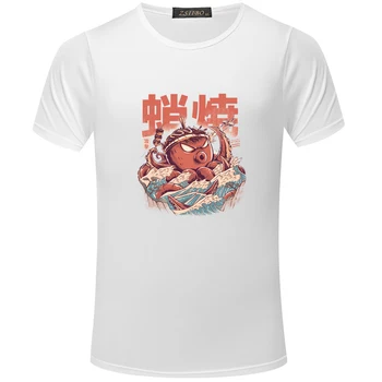 Takoyaki Útok Karikatura Tisk T Košile Muži a Ženy, Hip Hop Harajuku Krátký Rukáv Tričko Streetwear Japonské T-Shirt S5MC45 R1