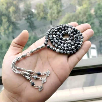 Tasbih 99 korálky černá malachit Kámen muslimské misbaha dárek ramadánu, modlitba, korálky Eid mubarak Islámský příslušenství růženec produktu