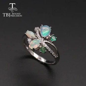 TBJ barevné Opál, smaragd, Drahokam Prsten přírodní drahokam Šperky 925 sterling silver jemné šperky pro ženy, manželka, máma, pěkný dárek