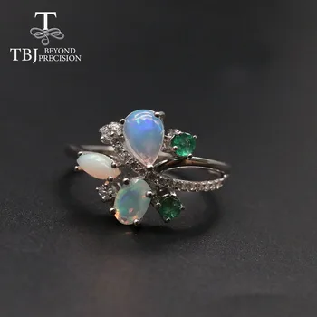 TBJ barevné Opál, smaragd, Drahokam Prsten přírodní drahokam Šperky 925 sterling silver jemné šperky pro ženy, manželka, máma, pěkný dárek