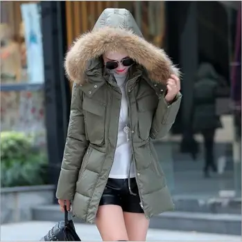 Teplé zimní kožešinový límec bundy pro ženy zahušťování prošívané kabáty slim bundy s kapucí, ležérní oblečení WLF012