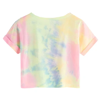 Tie Dye T-Košile Topy Děti Ležérní Dívky Šťastný Dopis Vytisknout Vytisknout Uzel Před Děti tričko 2020 Letní Krátký Rukáv Tees