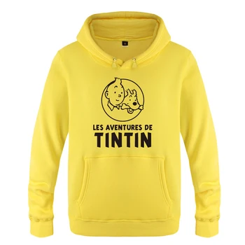 Tintinova Dobrodružství Roztomilý Kreslený Anime Mikiny Muži 2018 pánský Svetr Fleece s Kapucí Mikiny