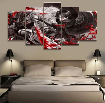 Tištěné Obrazy Rámec Plátno 5 Panel Anime Útok na Titan Levi Ackerman Znaky Plakát Home Decor na Zeď Umění olejomalba