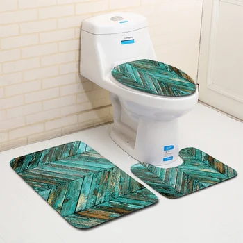 Toaletní sedadla Kryt Sada 3ks 3D Dřeva, Obilí Koupelna Podlahová Rohož Fannel Vzor Dekorace Absorpce Vody Anti-slip Koberec