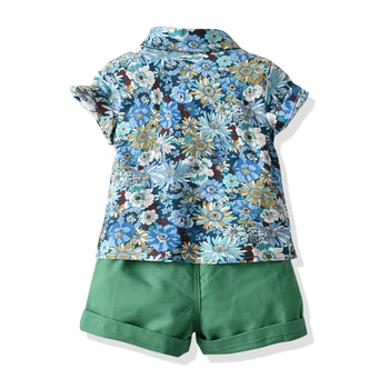 Top a Top Děti Boys Design Oblečení Beach Style 2ks Set Bavlna Krátký Rukáv Topy Kalhoty Dětské Ležérní Plážové oblečení, Oblečení