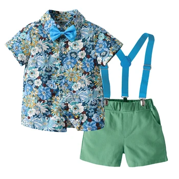 Top a Top Děti Boys Design Oblečení Beach Style 2ks Set Bavlna Krátký Rukáv Topy Kalhoty Dětské Ležérní Plážové oblečení, Oblečení