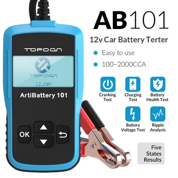 TOPDON AB101 Auto Tester Baterií 12V 100-2000CCA Napětí Tester pro Auto Rychlé Startování Nabíjení Baterie Analyzer Diagnostické