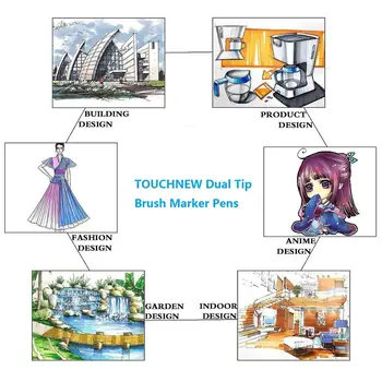 TOUCHNEW T8 Kreslení Fixy, Kreslicí Pero Sada s Dual Tip Kartáč Pera pro Manga Škole Barvu Pera