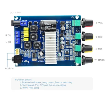 TPA3116 Bluetooth 5.0 Digitální Zesilovač 2.0 50W*2 S Funkci Přepínat Zdroj DC12-24V I3-009