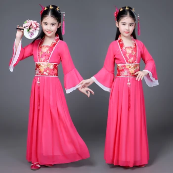 Tradiční Taneční Fanoušky Tradiční Čínské Šaty pro Děti Hanfu Red Hot Růžové Nebe Modrá Bílá Zelená Žlutá Halloween Kostým Dívky
