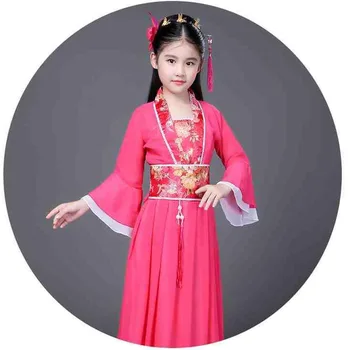 Tradiční Taneční Fanoušky Tradiční Čínské Šaty pro Děti Hanfu Red Hot Růžové Nebe Modrá Bílá Zelená Žlutá Halloween Kostým Dívky