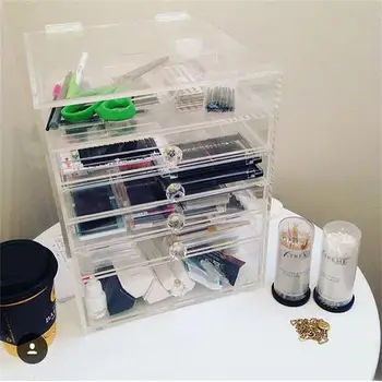 Transparentní Akrylové Make-up Organizátor psací Stůl Kosmetické Úložný Box 4 Vrstev se Zásuvkou Desktop Storage Jasné Make-Up Držák