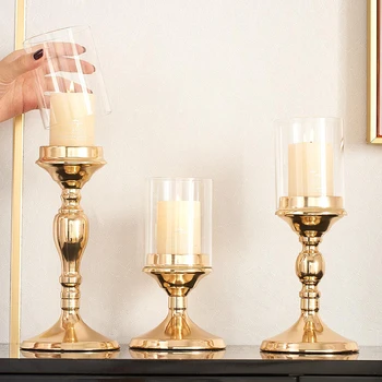 Transparentní Sklo Zlatý svícen Svícen jídelní stůl Romantické Svatební centerpieces, Velikonoce, Strana, Výzdoba Domova