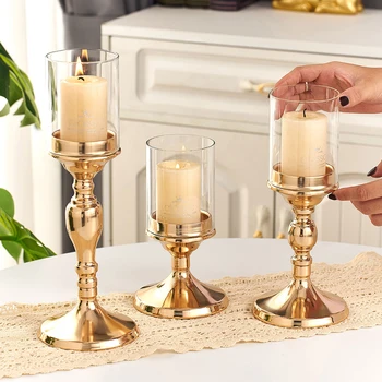 Transparentní Sklo Zlatý svícen Svícen jídelní stůl Romantické Svatební centerpieces, Velikonoce, Strana, Výzdoba Domova