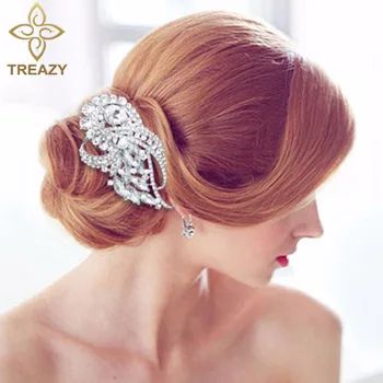 TREAZY Velký Květinový Svatební Vlasy, Hřebeny pro Ženy, Stříbrná Barva Crystal Svatební Vlasy Příslušenství Ples Svatební Vlasy Šperky