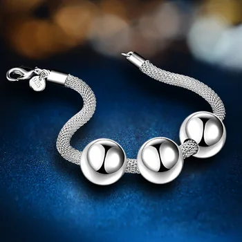 Trend Doplňky stříbrné barvy Náramek tři Korálky Míč Řetězce Náramek Náramek pro Ženy narozeninové Dárky, šperky