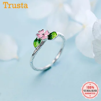 Trustdavis Nové Příjezdu Květ Zelený List Větev Prsten Nastavitelný Prst Prsten, 925 Sterling Silver Ženy, Svatební Šperky, Dárkové DS580
