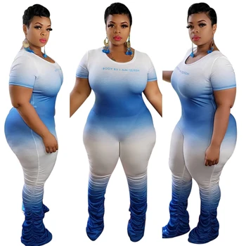 Tsuretobe Streetwear Plus Velikosti Kombinézu Ženy Skládaný Kalhoty Gradient Bodycon Romper Podzim 2020 Dámské Oblečení Dlouhý Rukáv Celkově