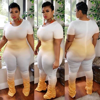 Tsuretobe Streetwear Plus Velikosti Kombinézu Ženy Skládaný Kalhoty Gradient Bodycon Romper Podzim 2020 Dámské Oblečení Dlouhý Rukáv Celkově