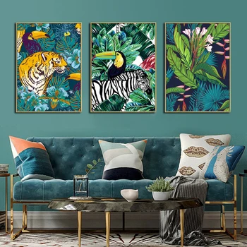 Tukan flamingo tiger lesních zvířat wall art malířské plátno nordic plakát a otisky obývací pokoj obrázek nástěnné domácí dekoraci