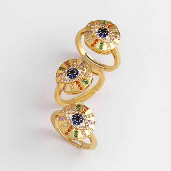 Turecká Zlé Oko Ženy Prsten Zlaté Barvy Zirkony Zpevněné Rainbow Lady Prst Prsten Zásnubní Svatební Indické Šperky Trendy