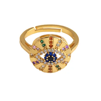 Turecká Zlé Oko Ženy Prsten Zlaté Barvy Zirkony Zpevněné Rainbow Lady Prst Prsten Zásnubní Svatební Indické Šperky Trendy
