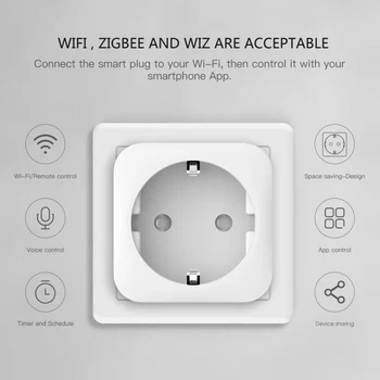 Tuya WiFi EU Smart Plug Adaptér Bezdrátové Dálkové Ovládání Hlasem Moci Sledovat Časovač Zásuvka Pro Google Domov Alexa 16A 220V Hot Prodej