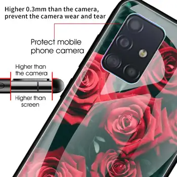 Tvrzeného Skla Telefon Pouzdro Pro Samsung Galaxy A51 A71 A50 A70 A21s A31 A41 A30 A40 A10 A20 Červené Růže Květ Zadní Kryt Coque Capa
