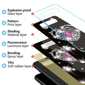 Tvrzeného Skla Telefon Pouzdro Pro Samsung Galaxy S20 FE S21 Ultra 5G S10e S10 S9 S8 Plus Pevný Zadní Kryt Coque Funda Glitter Crystal
