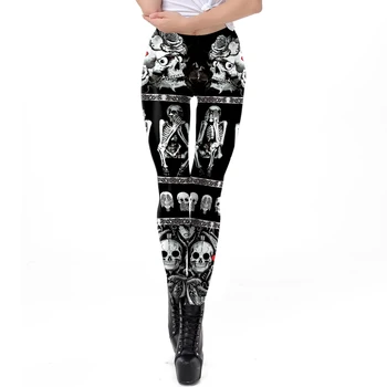 [Ty jsi Moje Tajemství] Hollween Plachý Lebka Gothic Legíny pro Ženy, Cross Hrob Black Comic Nové Módní Dropship Kotník Kalhoty