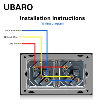 UBARO 146 německý Standard 100-250V 16A Crystal Glass Panel Zásuvky Napájení Soquete Stopcontact Elextric Zásuvky Domů Steckdose