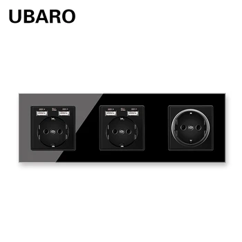 UBARO německé Standardní 16A Crystal Glass Panel Zásuvky Napájení Steckdose Stopcontact Zásuvky Zásuvky Domácí AC100-250V